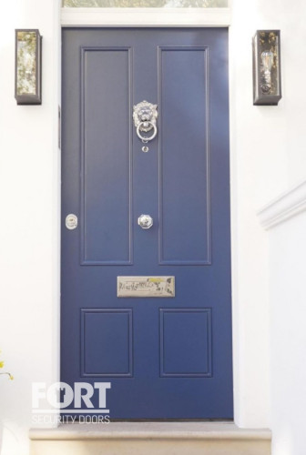 00011 Single Purple Fs Security Victorian Door With Four Panels And A Lion Door Knocker Fsdoors Co Uk