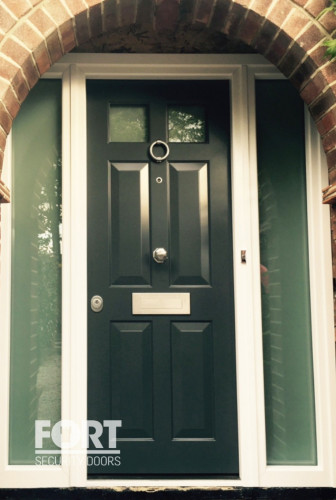 00013 Black Fs Security Door With Transom And 2 Glass Panels On Door Fsdoors Co Uk
