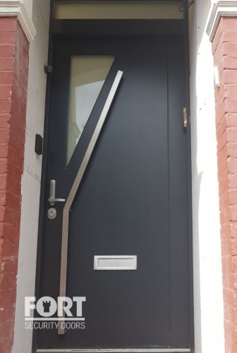 00018 Grey Fs Security Door With Visible Glass And Transom Fsdoors Co Uk