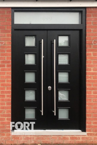 00021 Black Fs Security With 8 Glass Panels And Glass Transom Fsdoors Co Uk
