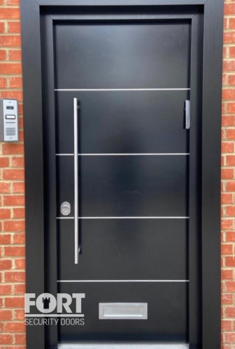 00035 Modern Grey Black Fs Security Door With Horizontal Lines Fsdoors Co Uk