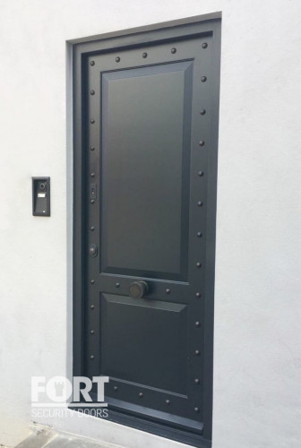 00036 Black Fs Security Door With Rivets And A Finger Print Scanner Fsdoors Co Uk