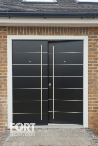00038 Modern Black Double 4 Horizontal Lines Design Fs Security Door Fsdoors Co Uk