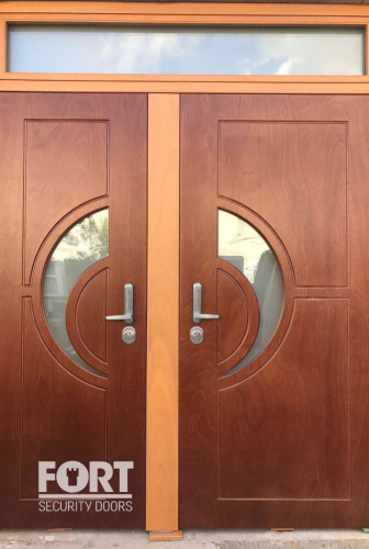 00069 Double Wooden Bespoke Glass With Crescent Lines Fs Security Doors Fsdoors Co Uk
