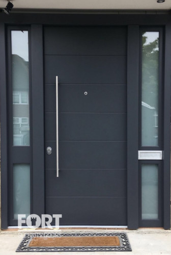00083 Fs Security Contemporary Black Entrance Door With 2 Glazed Side Panels Fsdoors Co Uk