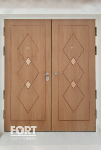 00087 Fs Security Door Brown Double Door Wood Veneer Pattern Fsdoors Co Uk