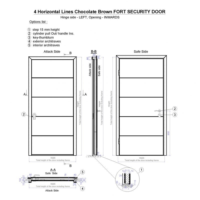 4 Horizontal Lines Chocolate Brown Fort Security Door Page 001