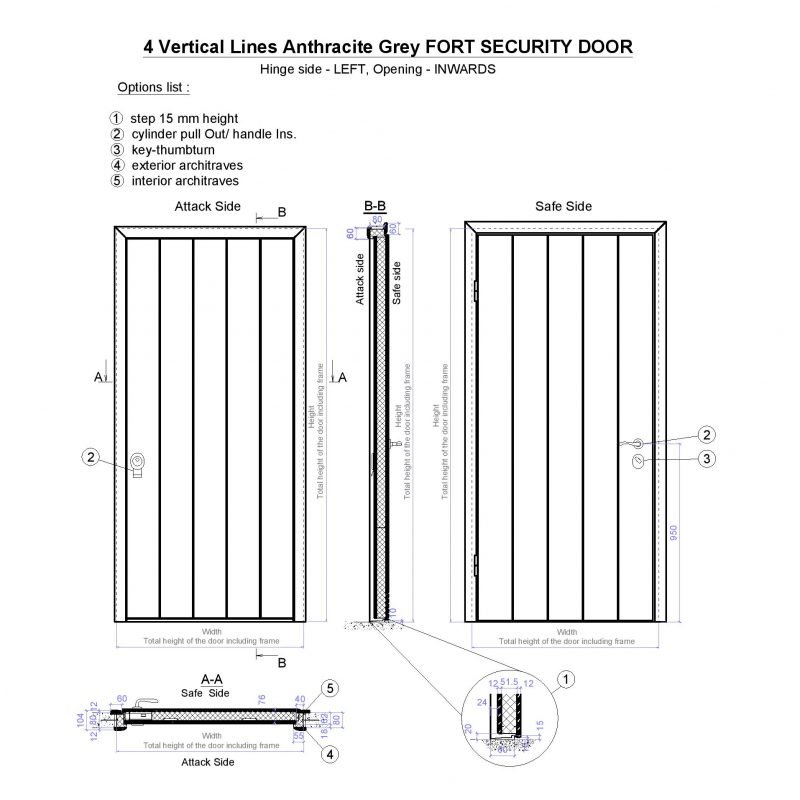 4 Vertical Lines Anthracite Grey Fort Security Door Page 001