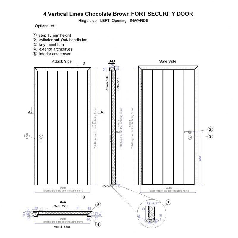 4 Vertical Lines Chocolate Brown Fort Security Door Page 001