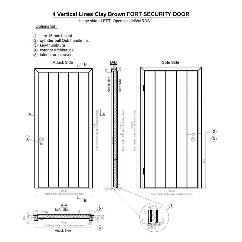 4 Vertical Lines Clay Brown Fort Security Door Page 001