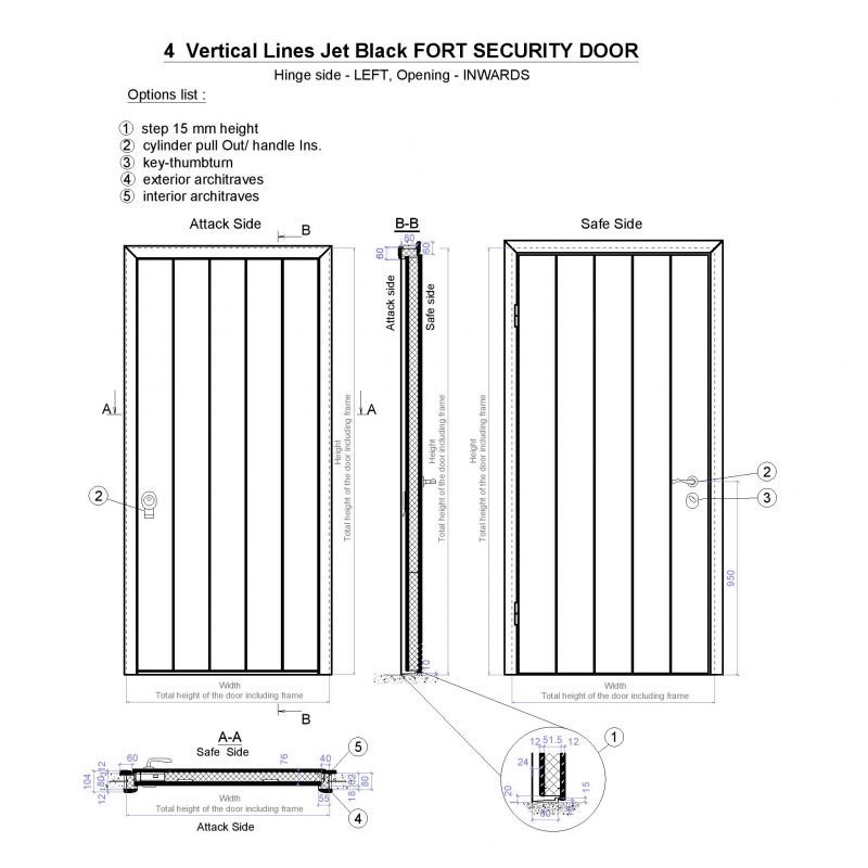 4 Vertical Lines Jet Black Fort Security Door Page 001