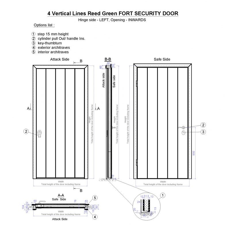 4 Vertical Lines Reed Green Fort Security Door Page 001