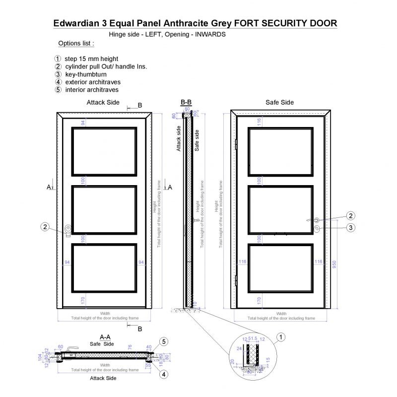 Edwardian 3 Equal Panel Anthracite Grey Fort Security Door Page 001