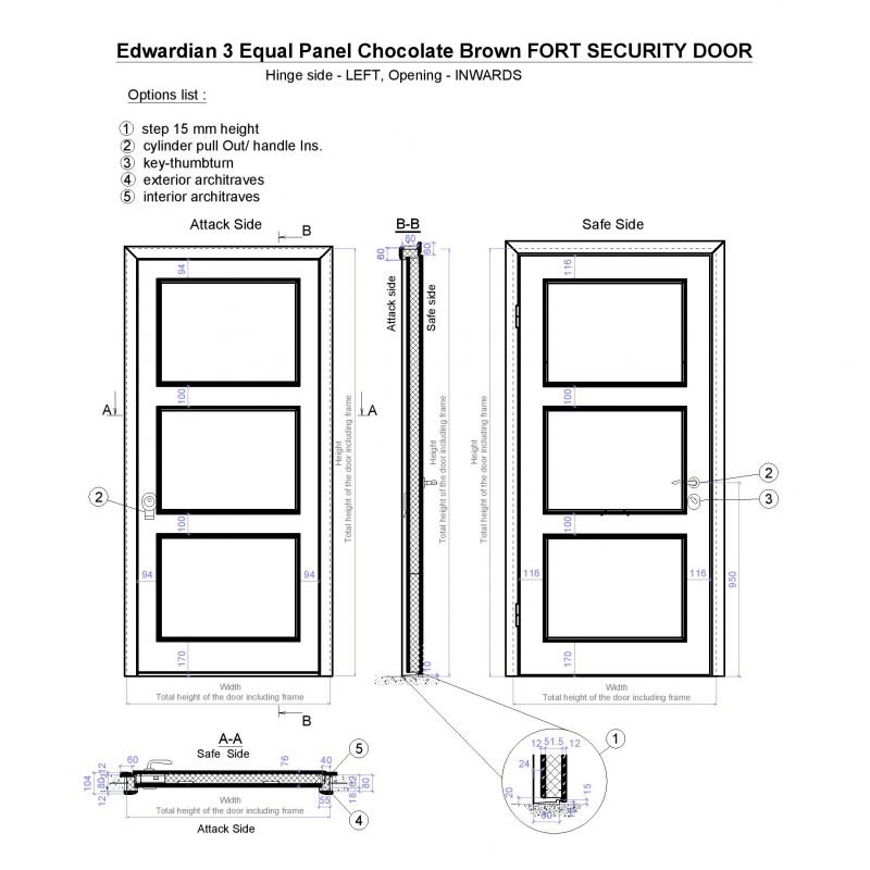 Edwardian 3 Equal Panel Chocolate Brown Fort Security Door Page 001