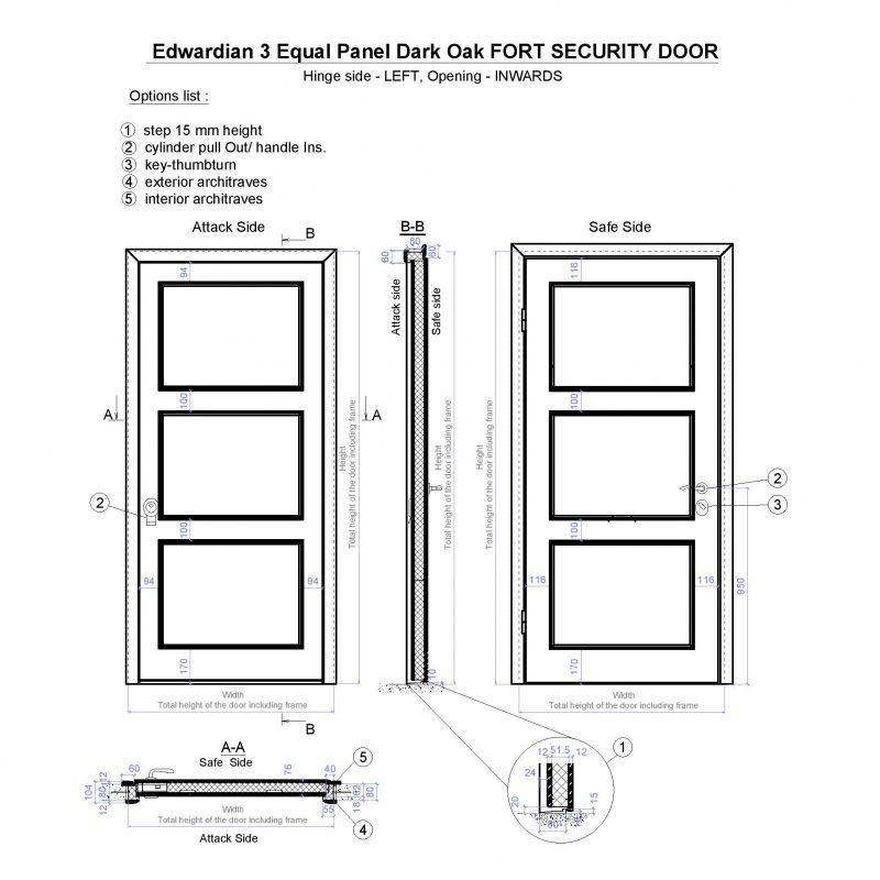 Edwardian 3 Equal Panel Dark Oak Fort Security Door Page 001