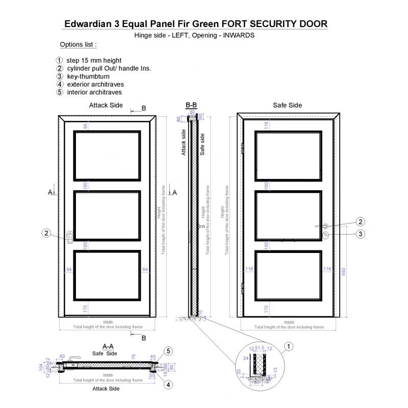 Edwardian 3 Equal Panel Fir Green Fort Security Door Page 001