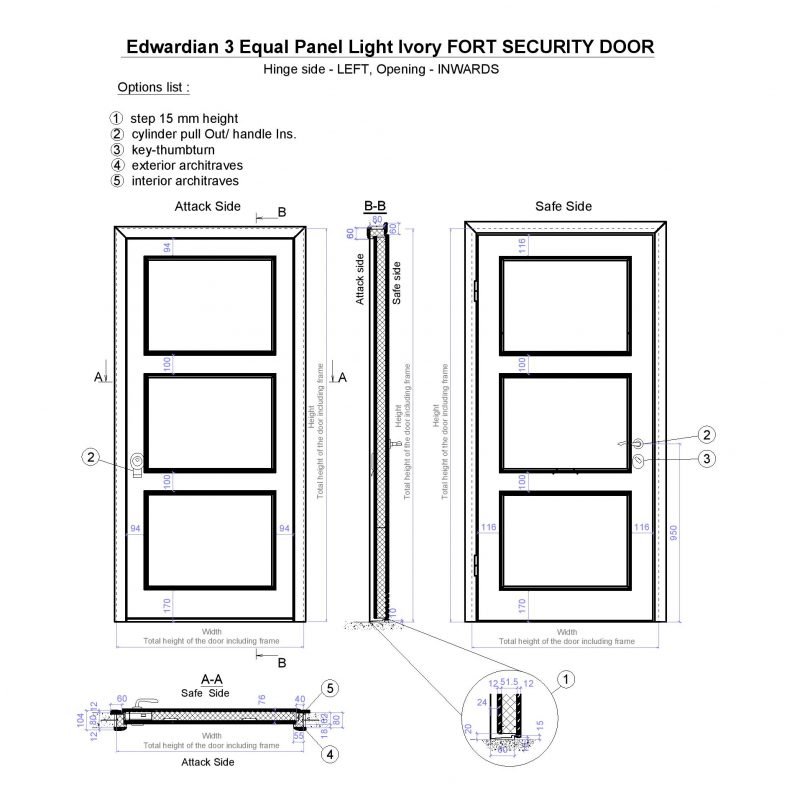 Edwardian 3 Equal Panel Light Ivory Fort Security Door Page 001