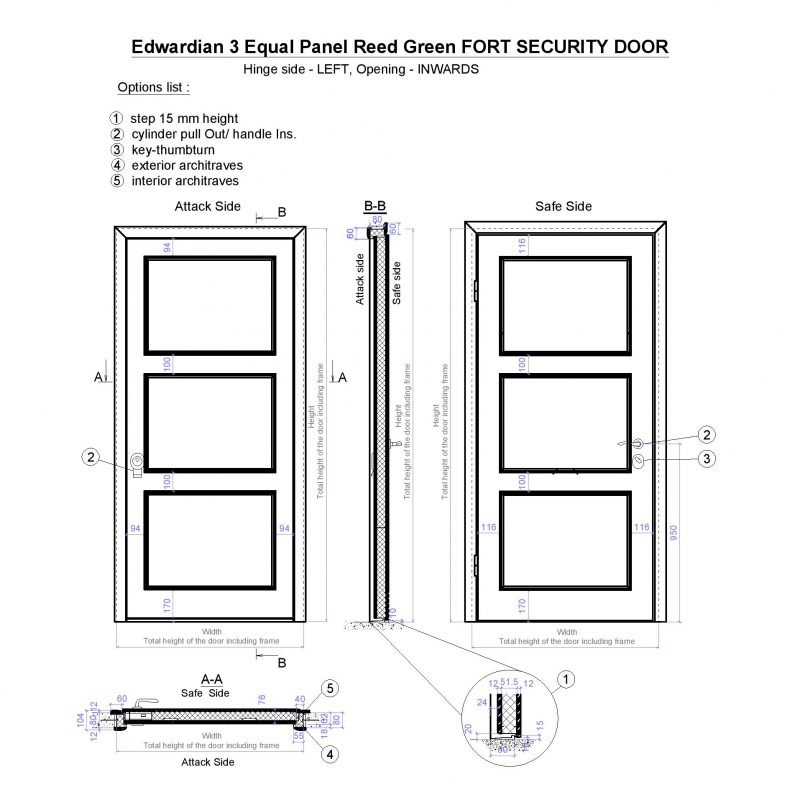 Edwardian 3 Equal Panel Reed Green Fort Security Door Page 001