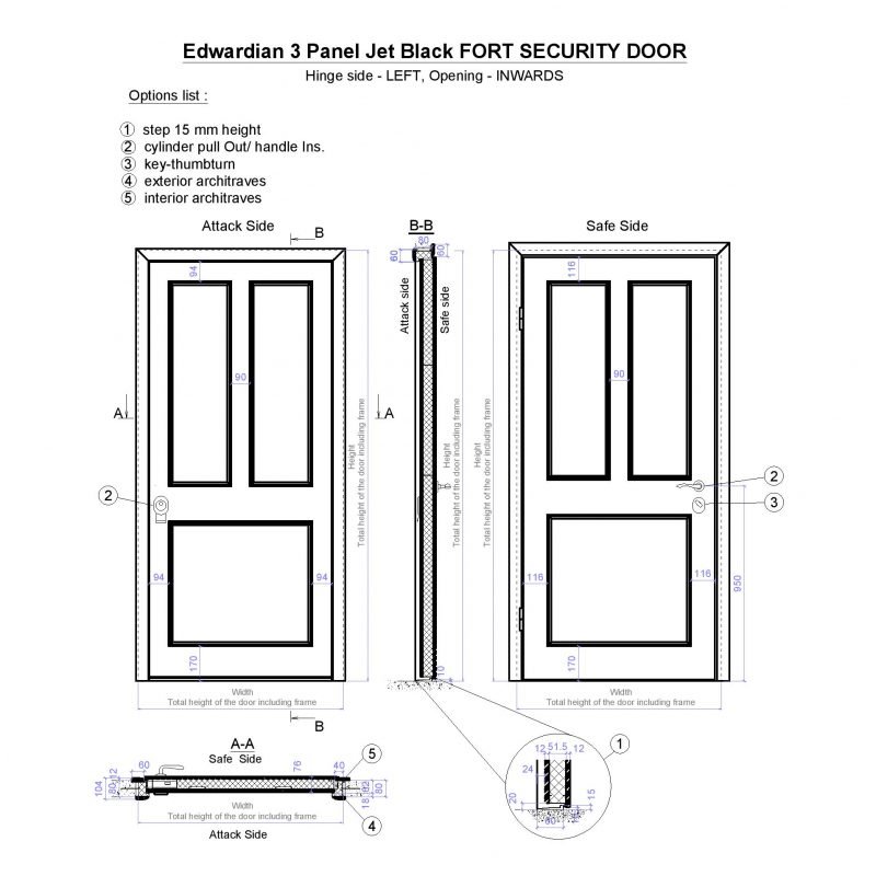 Edwardian 3 Panel Jet Black Fort Security Door Page 001