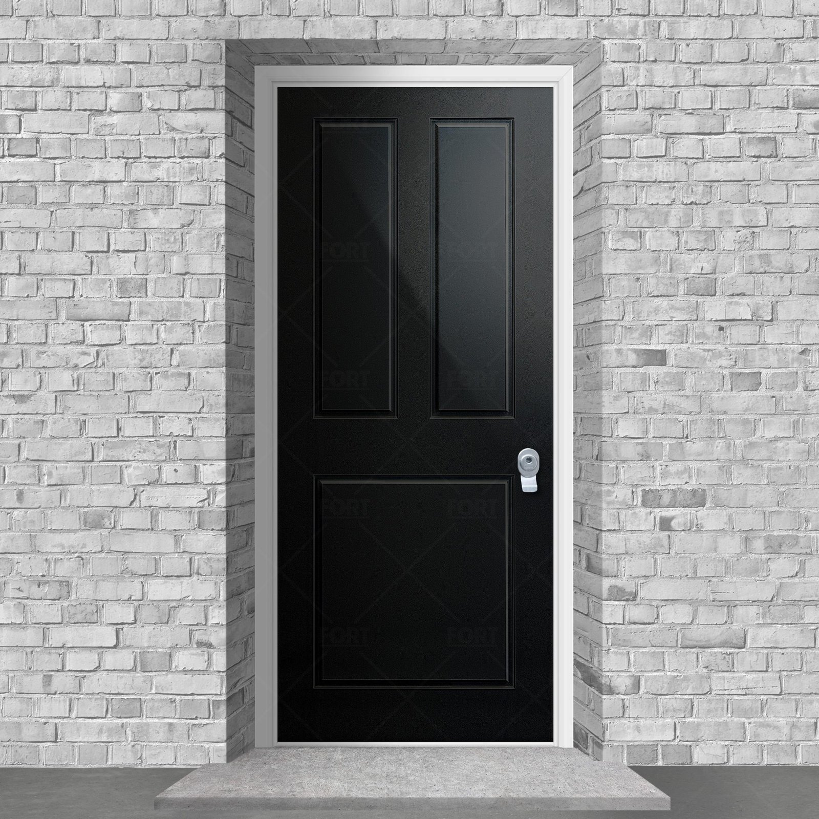 Single Door with Transom Edwardian 3 panel Jet Black Security Doors