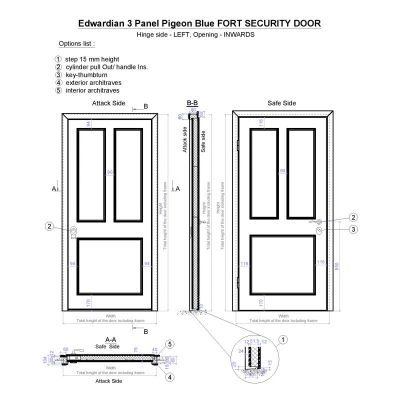 Edwardian 3 Panel Pigeon Blue Fort Security Door Page 001