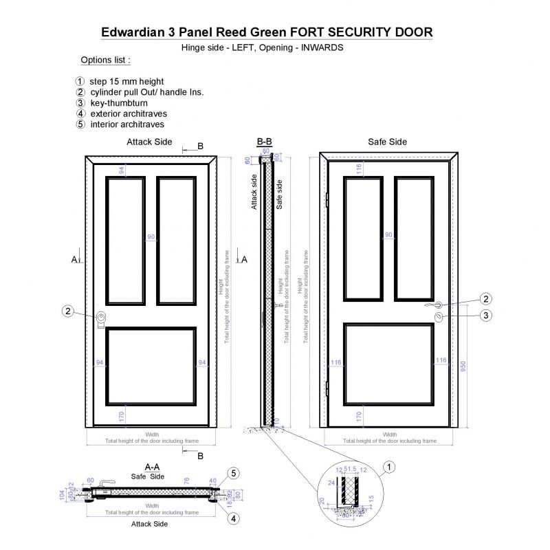 Edwardian 3 Panel Reed Green Fort Security Door Page 001