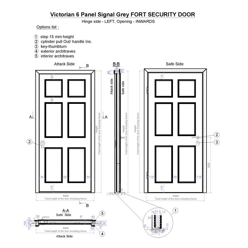 Victorian 6 Panel Signal Grey Fort Security Door Page 001