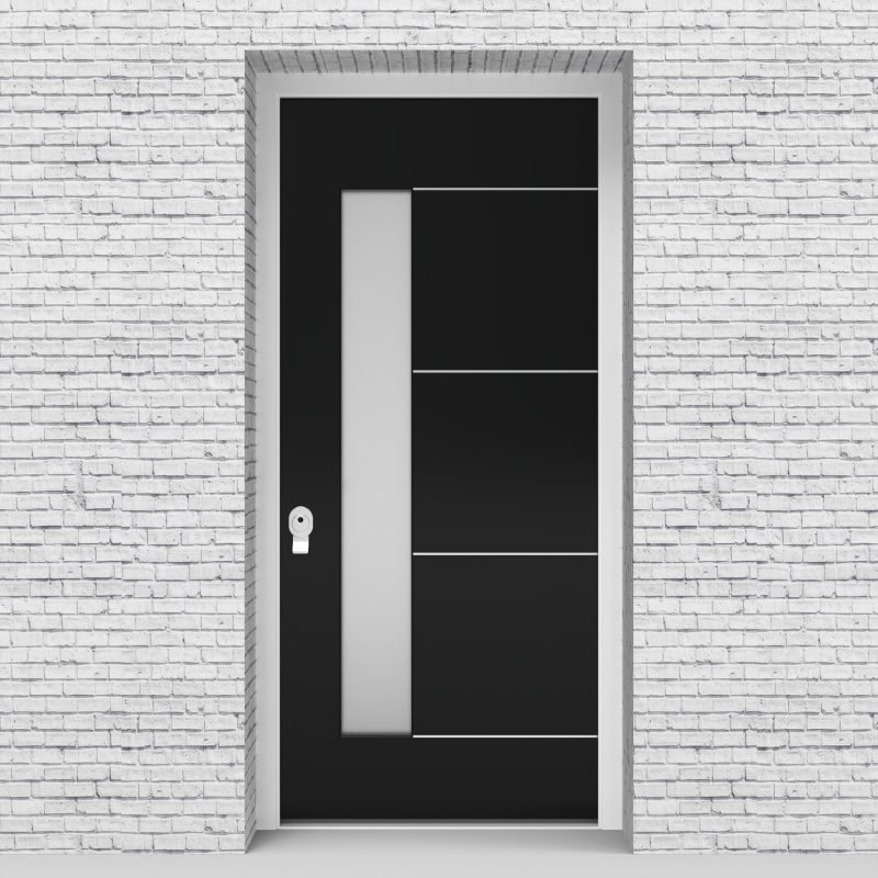 6.single Door 4 Aluminium Inlays With Lock Side Glass Jet Black (ral9005)