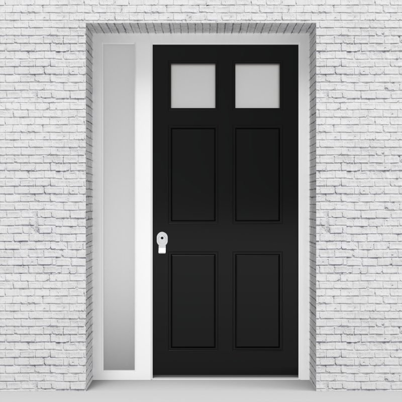 6.single Door With Left Side Panel Victorian 6 Panel With 2 Glass Panes Jet Black (ral9005)