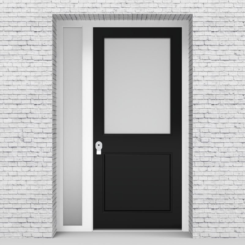 6.single Door With Left Side Panel 2 Panel With A Large Glass Pane Jet Black (ral9005)