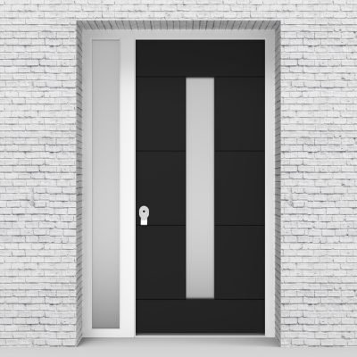 6.single Door With Left Side Panel 4 Horizontal Lines With Central Glass Jet Black (ral9005)