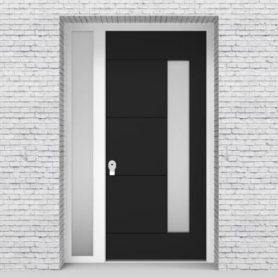 6.single Door With Left Side Panel 4 Horizontal Lines With Hinge Side Glass Jet Black (ral9005)