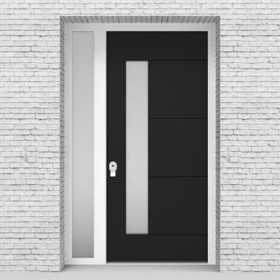 6.single Door With Left Side Panel 4 Horizontal Lines With Lock Side Glass Jet Black (ral9005)