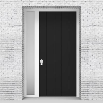 6.single Door With Left Side Panel 4 Vertical Lines Jet Black (ral9005)