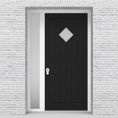 6.single Door With Left Side Panel 7 Vertical Lines With Diamond Pane Jet Black (ral9005)