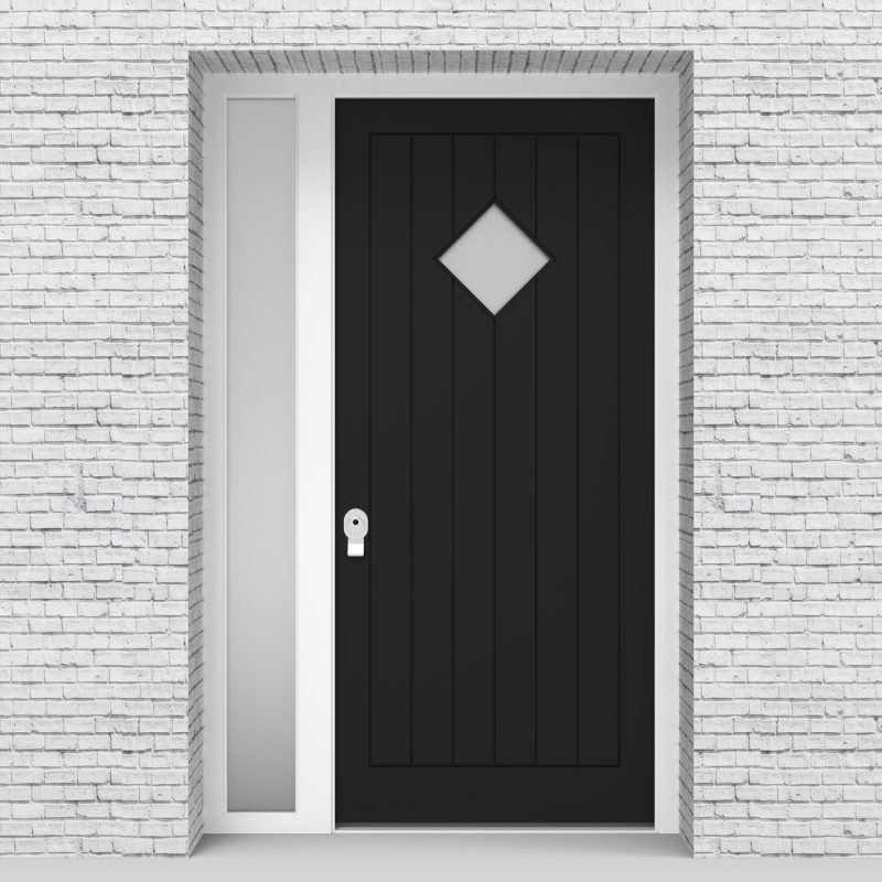 6.single Door With Left Side Panel 7 Vertical Lines With Diamond Pane Jet Black (ral9005)