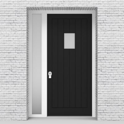 6.single Door With Left Side Panel 7 Vertical Lines With Rectangle Pane Jet Black (ral9005)