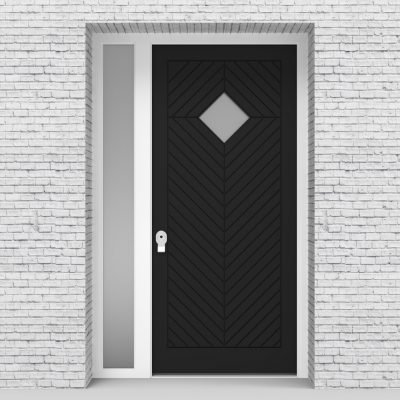 6.single Door With Left Side Panel Cottage Style With Diamond Pane Jet Black (ral9005)