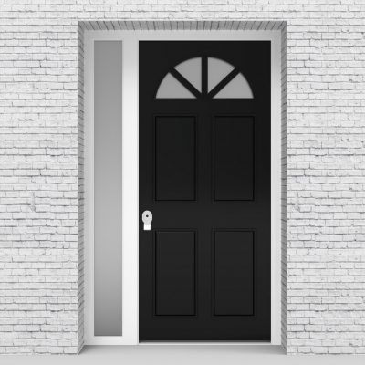 6.single Door With Left Side Panel Edwardian 4 Panel With Arched Glass Pane Jet Black (ral9005)