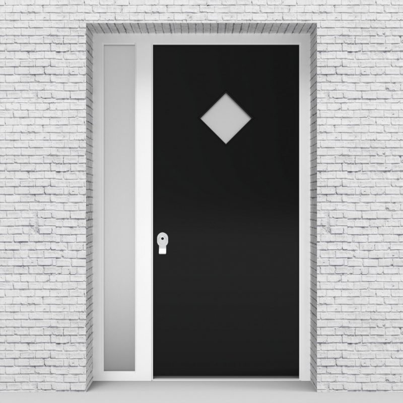 6.single Door With Left Side Panel Plain With Diamond Pane Jet Black (ral9005)