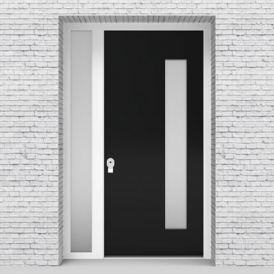 6.single Door With Left Side Panel Plain With Hinge Side Glass Jet Black (ral9005)