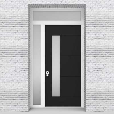 6.single Door With Left Side Panel And Transom 4 Horizontal Lines With Lock Side Glass Jet Black (ral9005)