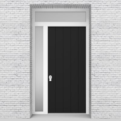 6.single Door With Left Side Panel And Transom 4 Vertical Lines Jet Black (ral9005)