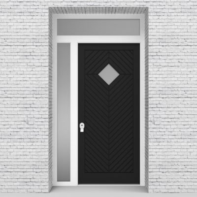 6.single Door With Left Side Panel And Transom Cottage Style With Diamond Pane Jet Black (ral9005)