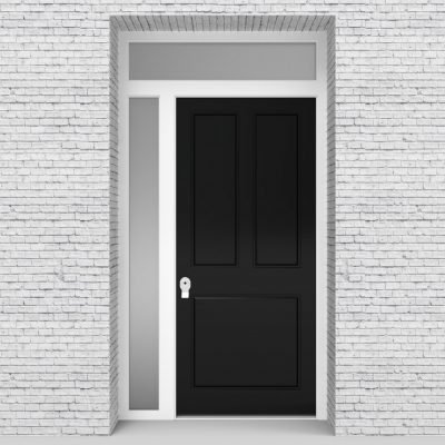 6.single Door With Left Side Panel And Transom Edwardian 3 Panel Jet Black (ral9005)