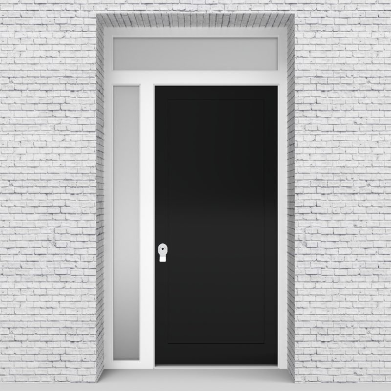 6.single Door With Left Side Panel And Transom One Panel Jet Black (ral9005)