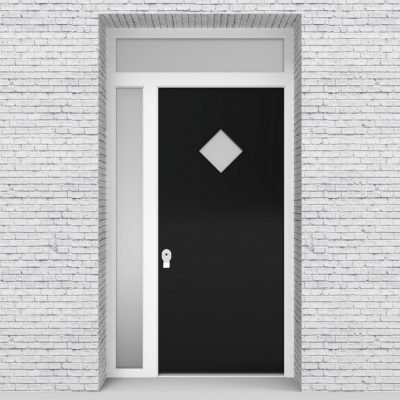 6.single Door With Left Side Panel And Transom Plain With Diamond Pane Jet Black (ral9005)