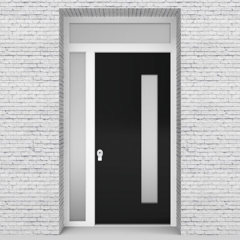 6.single Door With Left Side Panel And Transom Plain With Hinge Side Glass Jet Black (ral9005)