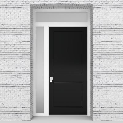 6.single Door With Left Side Panel And Transom Two Panel Jet Black (ral9005)