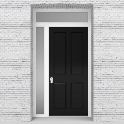 6.single Door With Left Side Panel And Transom Victorian 4 Panel Jet Black (ral9005)